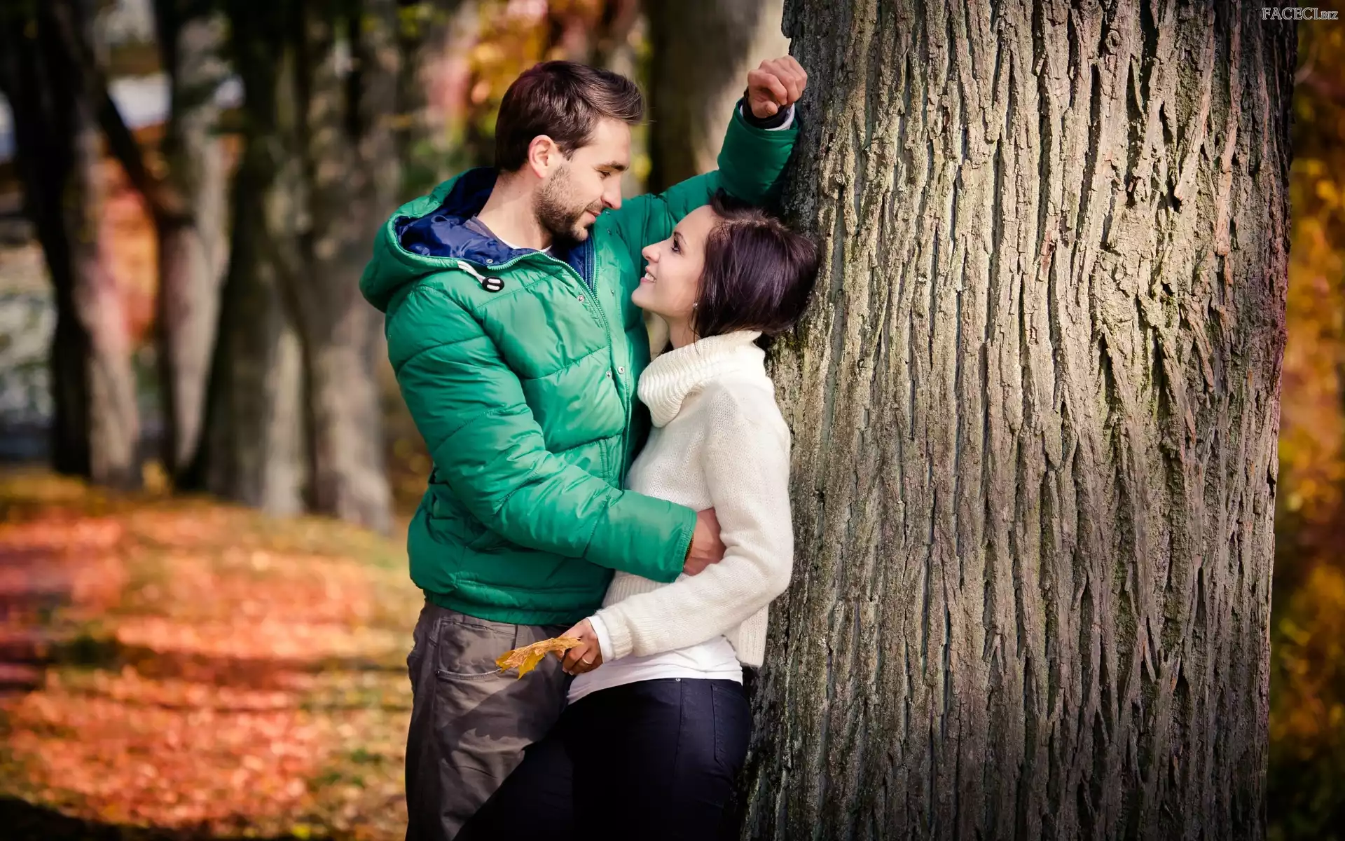 Jesień, Para, Park, Zakochana